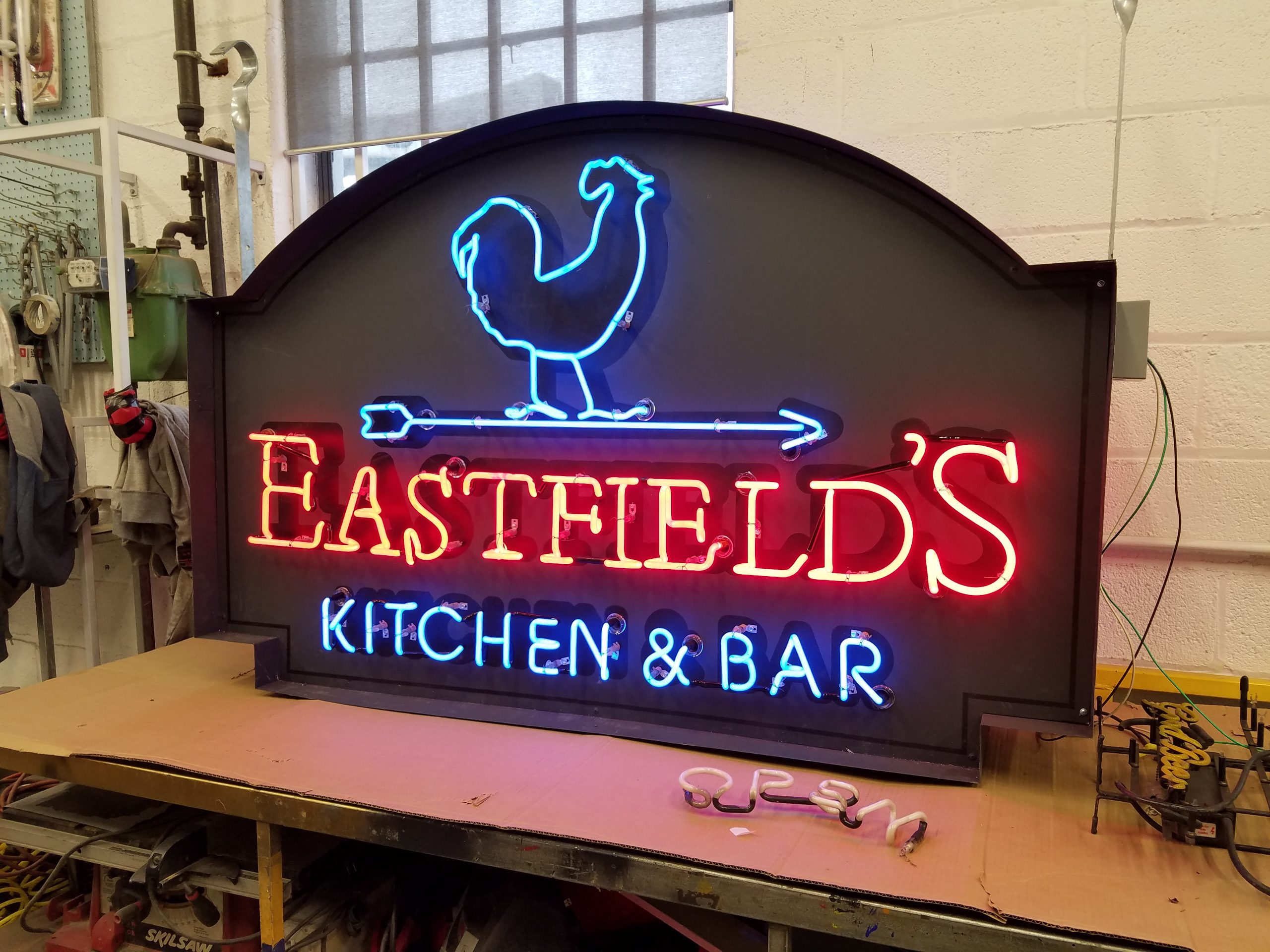 Custom neon & sign fabrication — Eastfield’s Kitchen & Bar