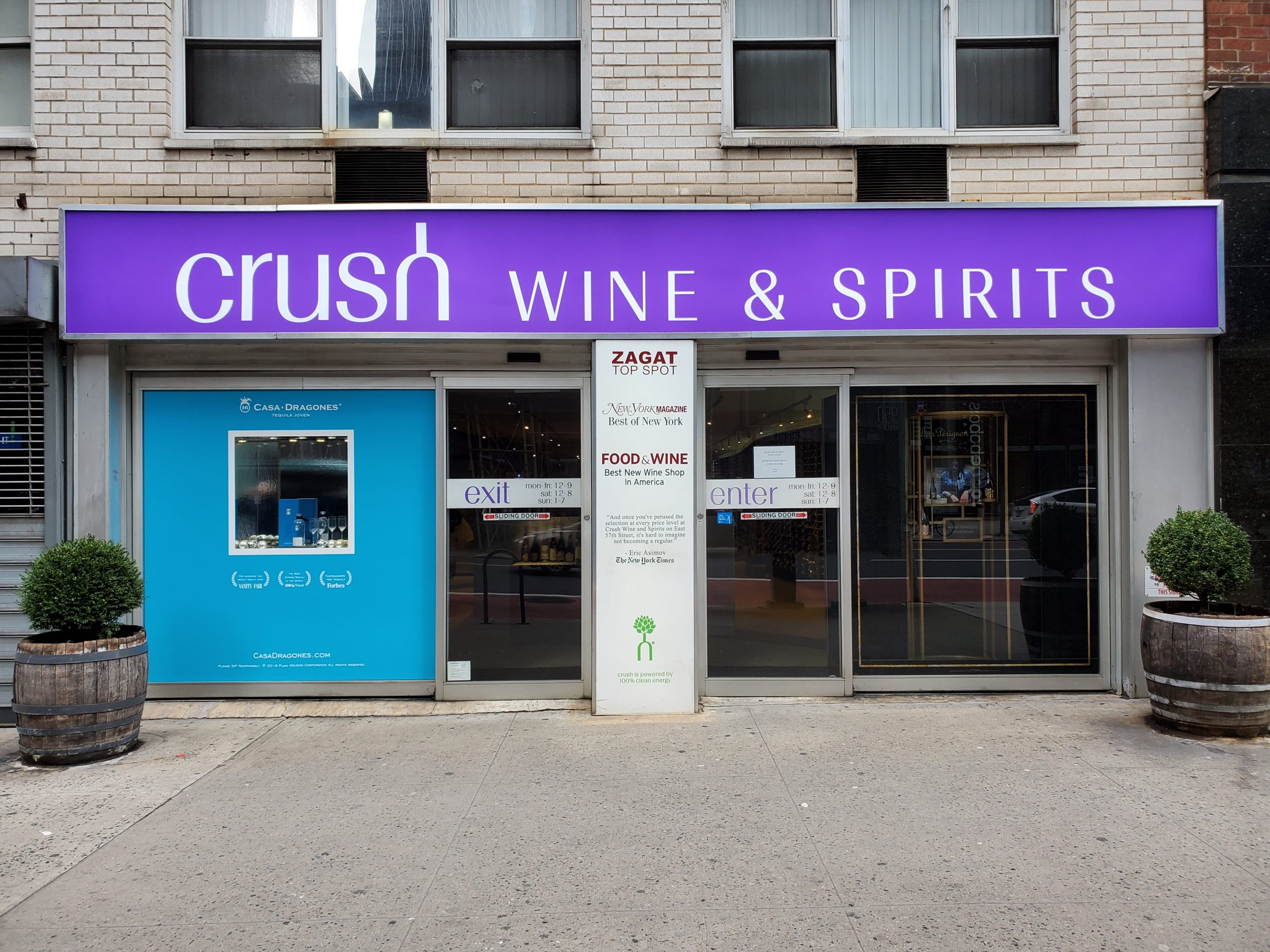 Retail storefront signage — Crush Wine & Spirits
